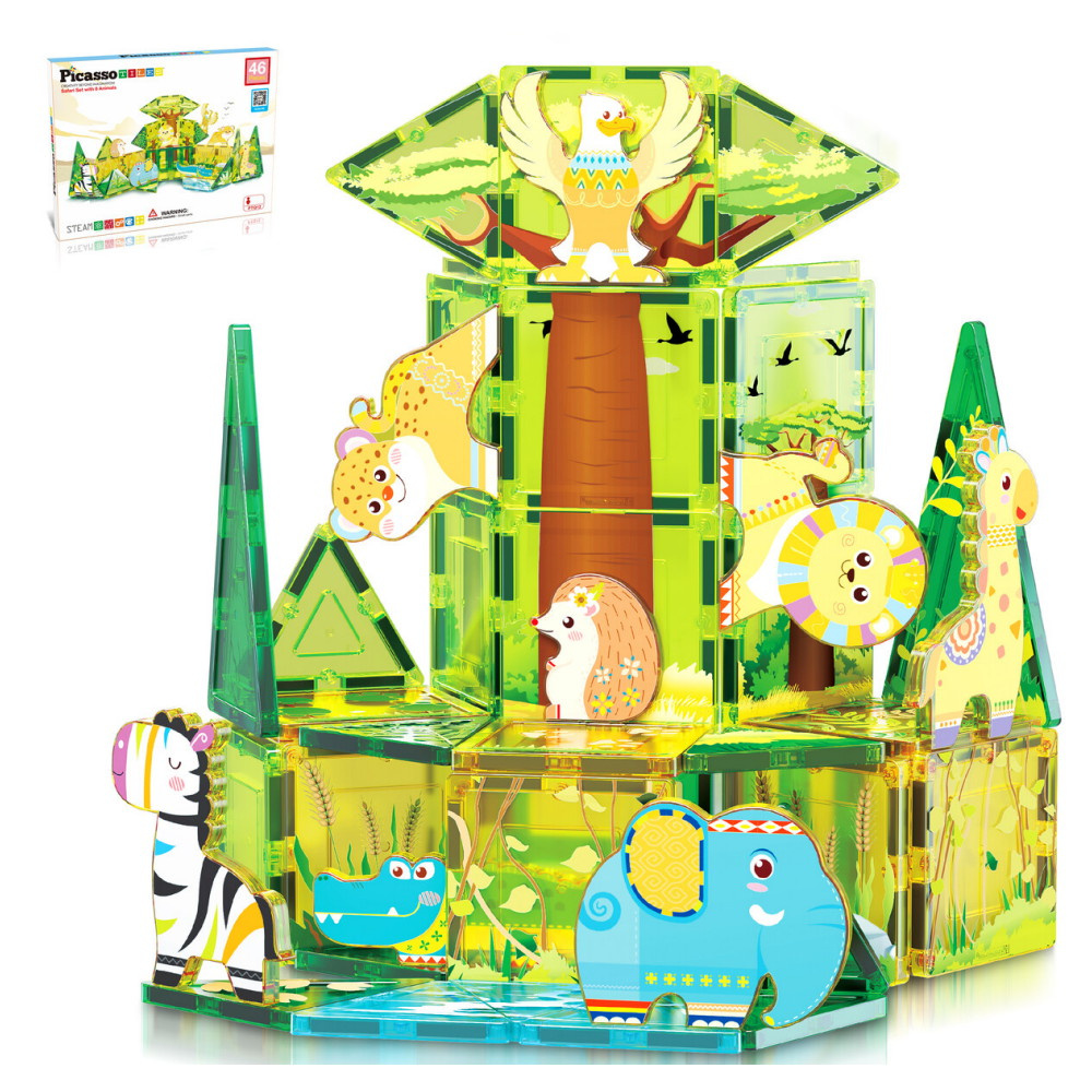 PicassoTiles Magnetisk Byggsats Safari 46 Delar