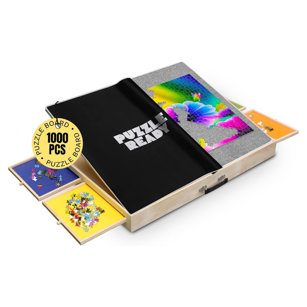 SKADAT Pusselbräda med lådor och täckmatta