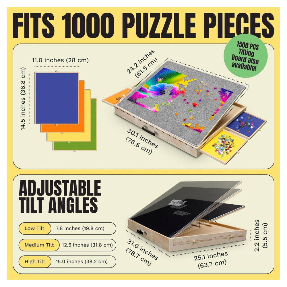 SKADAT Pusselbräda med lådor och täckmatta